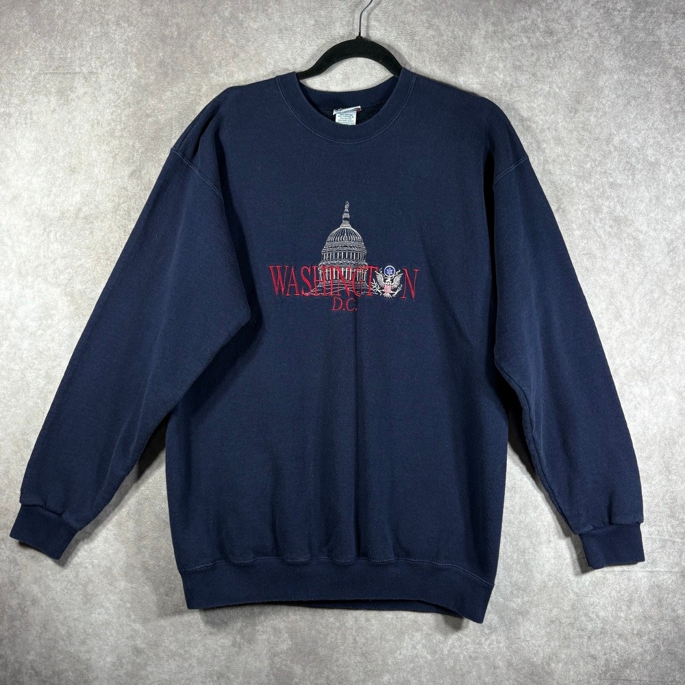 Vintage‎ Washington DC Sweatshirt Mens Large Navy Blue Fleece Cadre Athletic USA